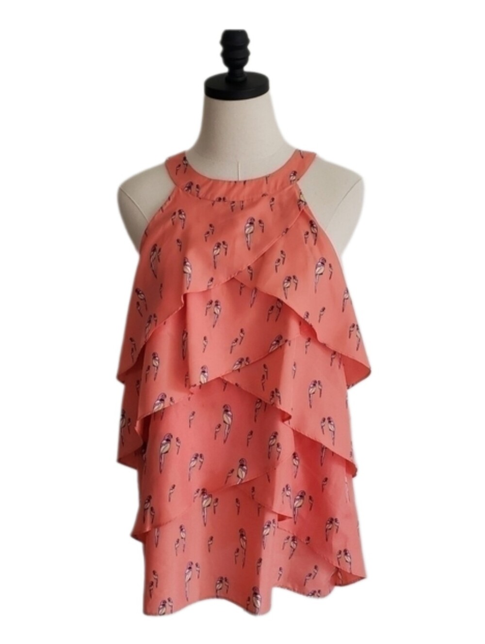 Attention Halter top Layered Blouse Graphic Parrot Print Size XL